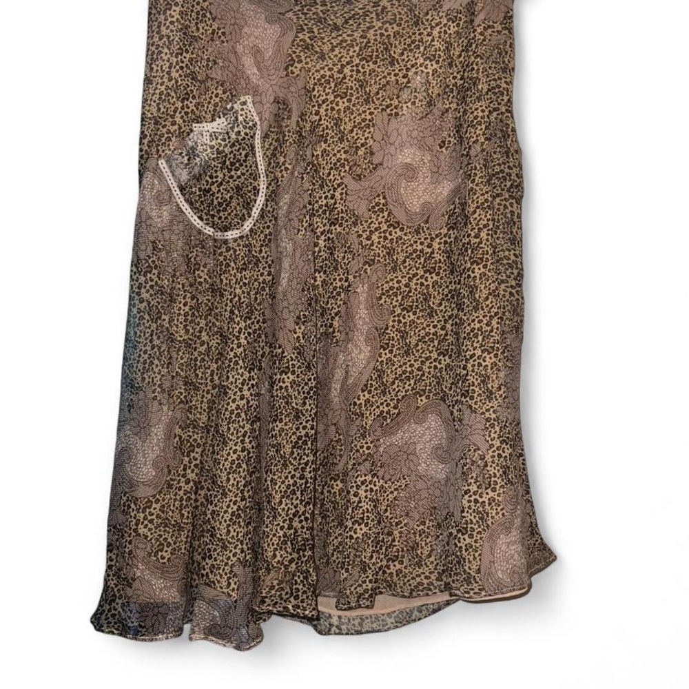Lapis by Anthropologie 2000s Tan and brown silk midi skirt leopard/floral print